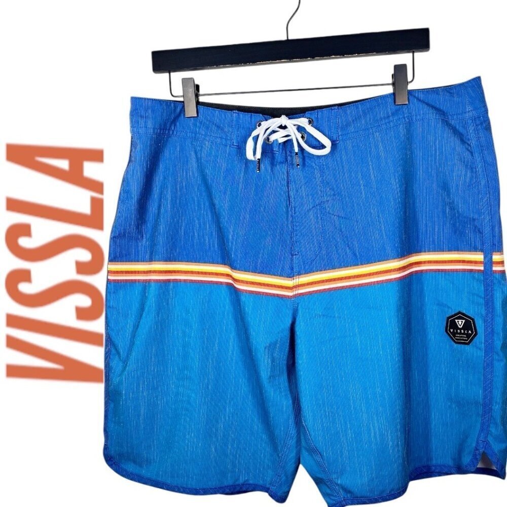 VISSLA Striped‎ Board Shorts Swim Trunks Blue Men's, Size 36